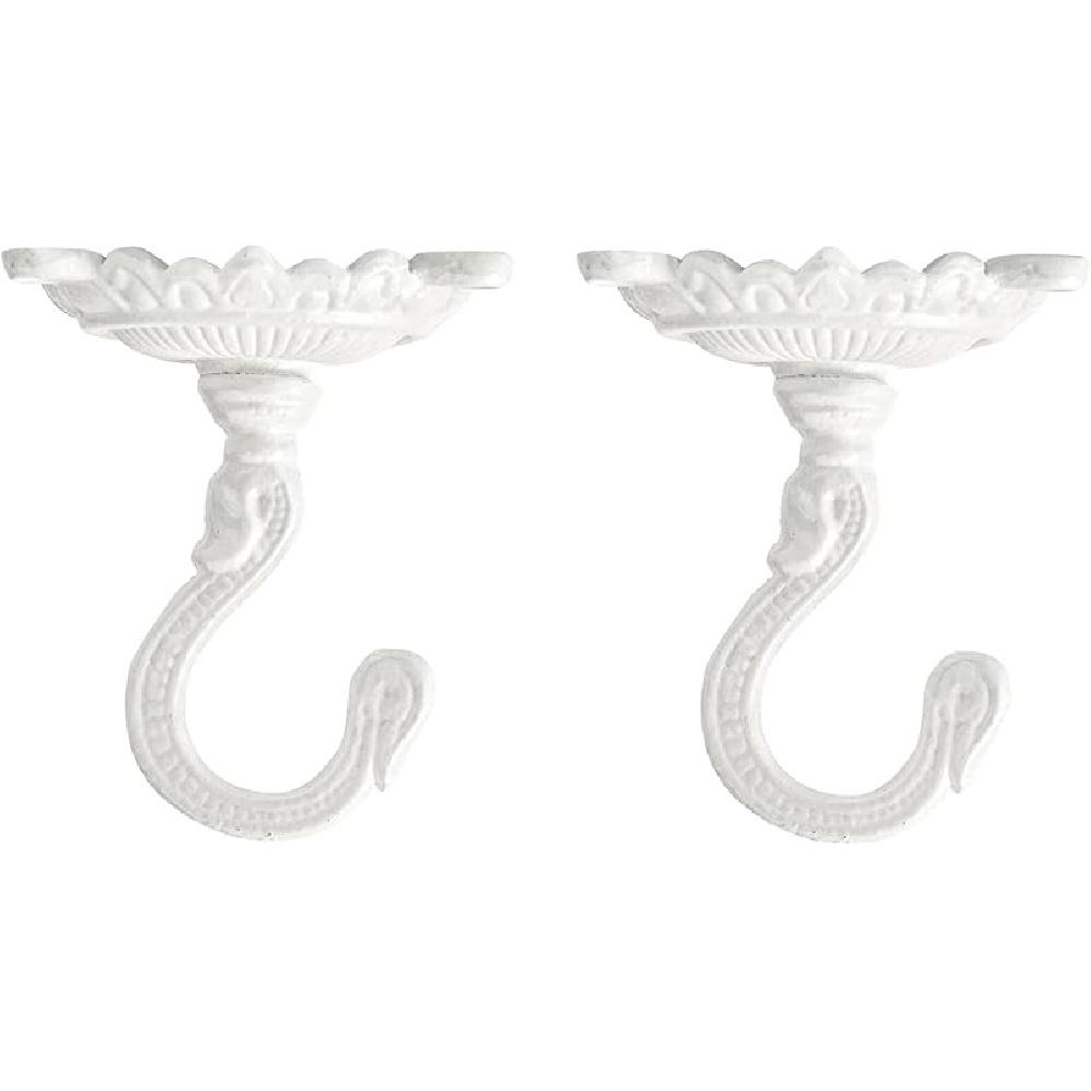 Sungmor Heavy Duty Ceiling Hooks for Hanging Plants, 2PC Black 3.5x3.9Inch Large Cast Iron Ceiling Hooks, Antique Decorative Ceiling Swag Hooks for