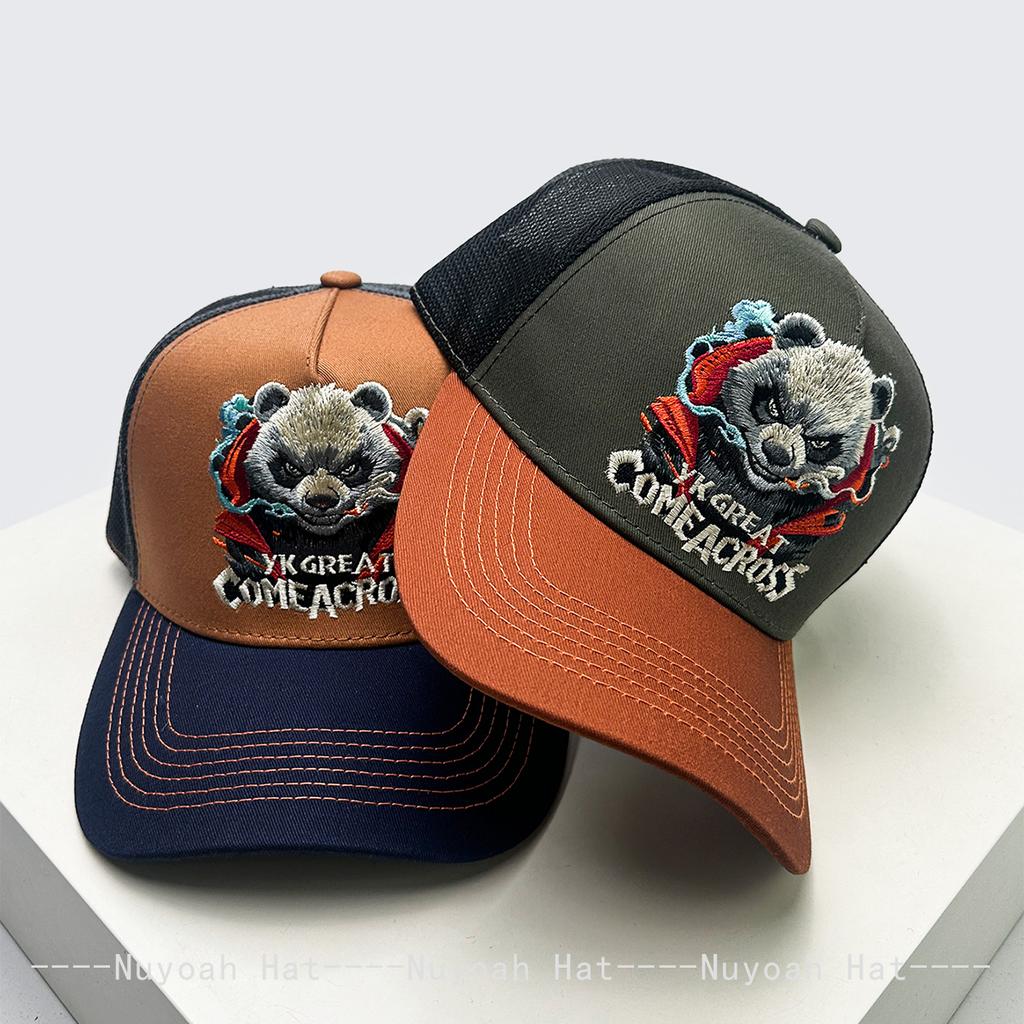 And Women Color Contrast Hip-Hop Embroidered Panda Letter Prints Baseball Caps Sun Protection Personalized Air Permeable Trucker Caps All-Match