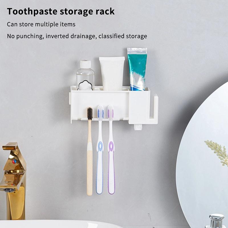 1Pcs Seamless Toothbrush Storage Box Toothbrush Holder Multi-Function Toothpaste Tooth Cup Hanging Rack