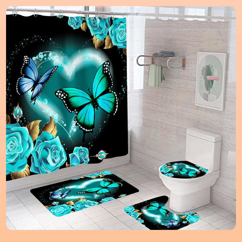 3D Cyfrowy Nadruk Róża Zasłona Prysznicowa Łazienkowa, Zestaw Trzyczęściowy Czteroczęściowy