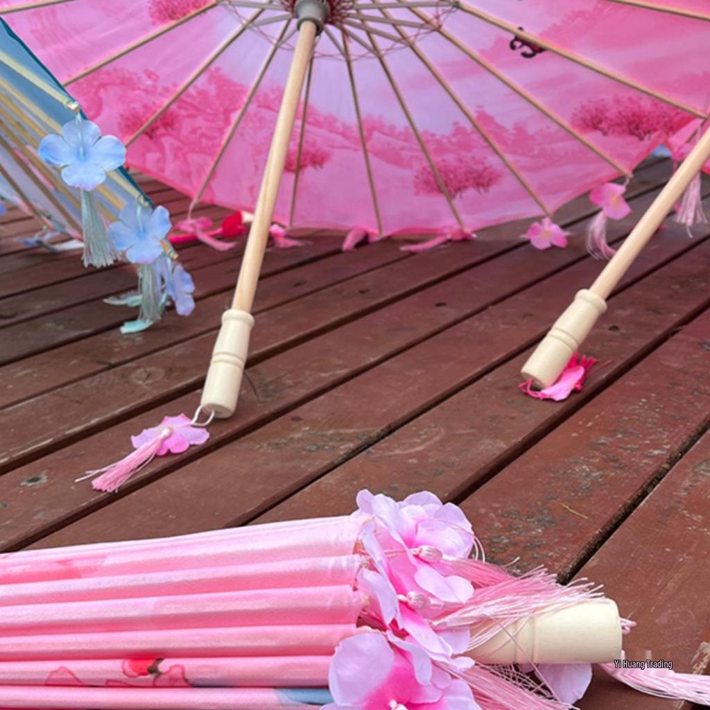 Vintage Petal Tassel Women's Silk Hanfu Dance Umbrella - Classical Oil Paper Runway Prop
