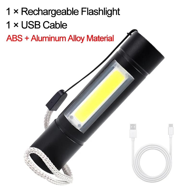 Portable Mini LED Flashlight 3 Modes USB Rechargeable Zoom Torch Strong Light Outdoor Camping COB Lamp Waterproof Flashlights