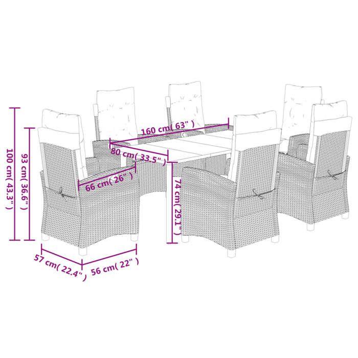 VidaXL Garden Dining Set with Cushions 7 Pcs, Table and Chairs with Adjustable Backrest, Outdoor Furniture, 3212858