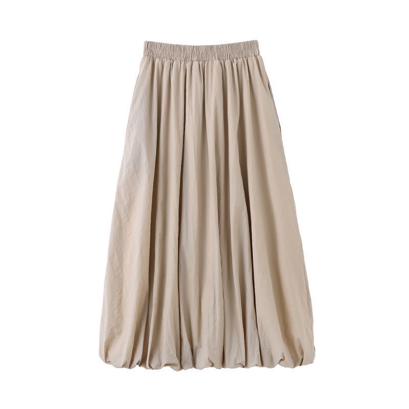 Spring and Summer Tooling Skirt Casual Loose Bud Skirt Women's Elastic Waist Pleated Tutu Skirt Mid-length Skirt
