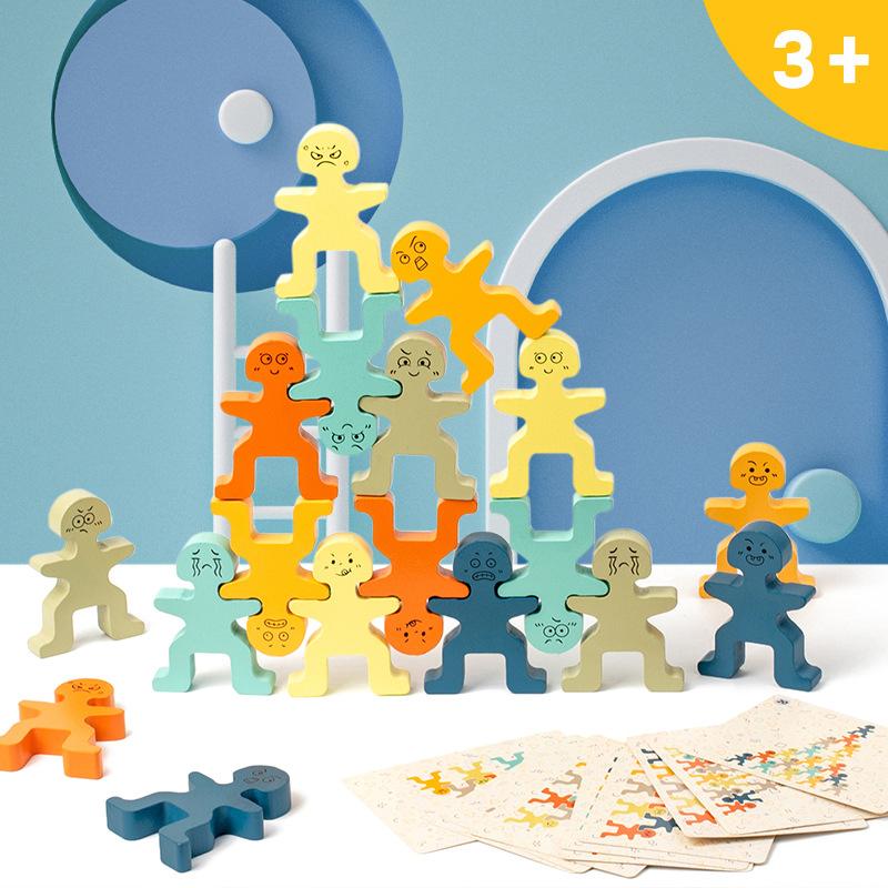 Children's wooden cute villain stacking music building block baby balance stacking high Table Game puzzle toy