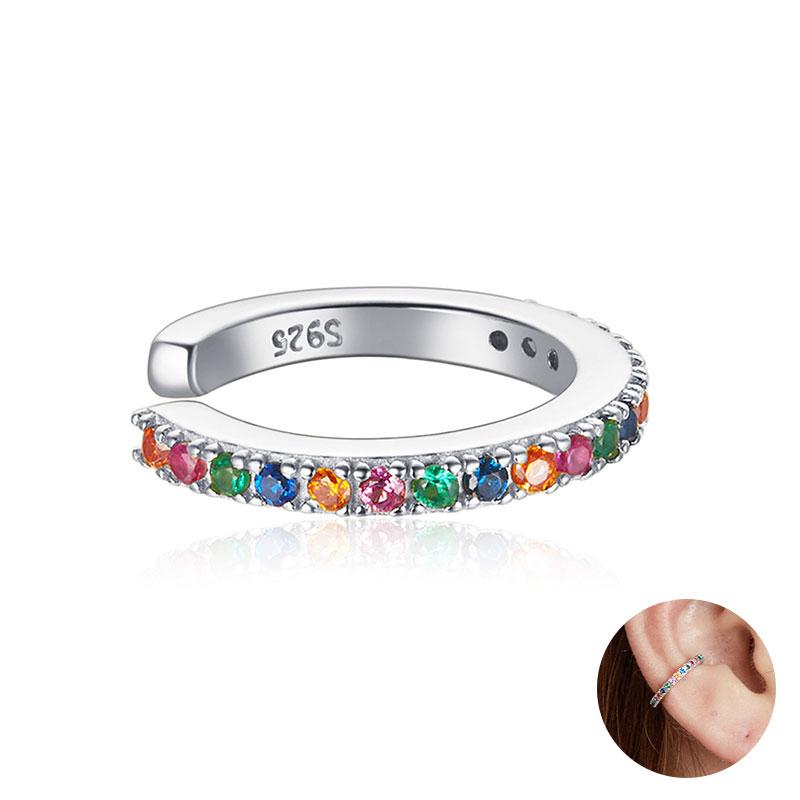 BAMOER 925 Silver Mono Clip Earrings for Girl CZ Platinum Plated Ear Cuffs Non Piercing for Women Wedding Party Jewelry