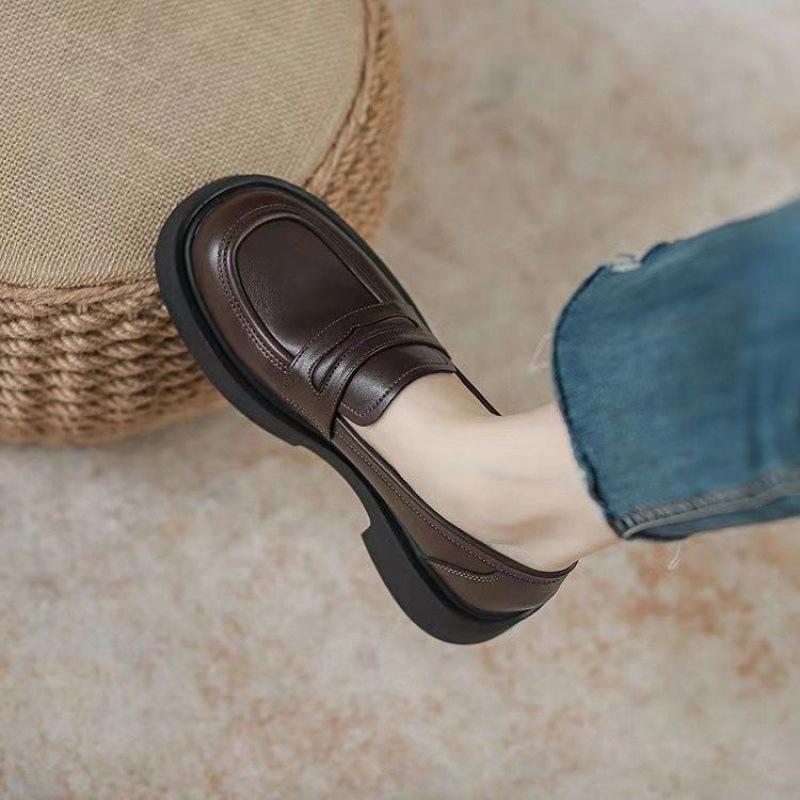 2025 Autumn and Winter Spice Girls Loafers Women's Leather Shoes New Platform College Single Shoes British Black Versatile Shoes