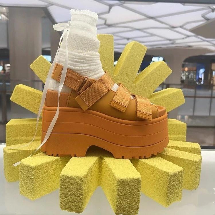Summer new dazzling gold slope heel sandals fashion platform Velcro casual Roman sandals versatile casual sandals women