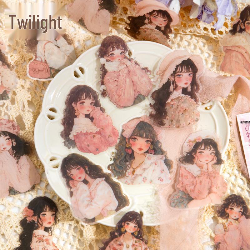 Twilight PET Die-cut Sticker Pack - Jue Edition Heartbeat Series, 30 Retro Character Stickers, Irregular Shapes, Girls Theme