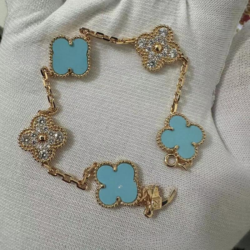 Exquisite Four-leaf Clover Bracelet for Women Five-flower Bracelet Double-sided Natural White Mother-of-pearl and Carnelian Bracelet
