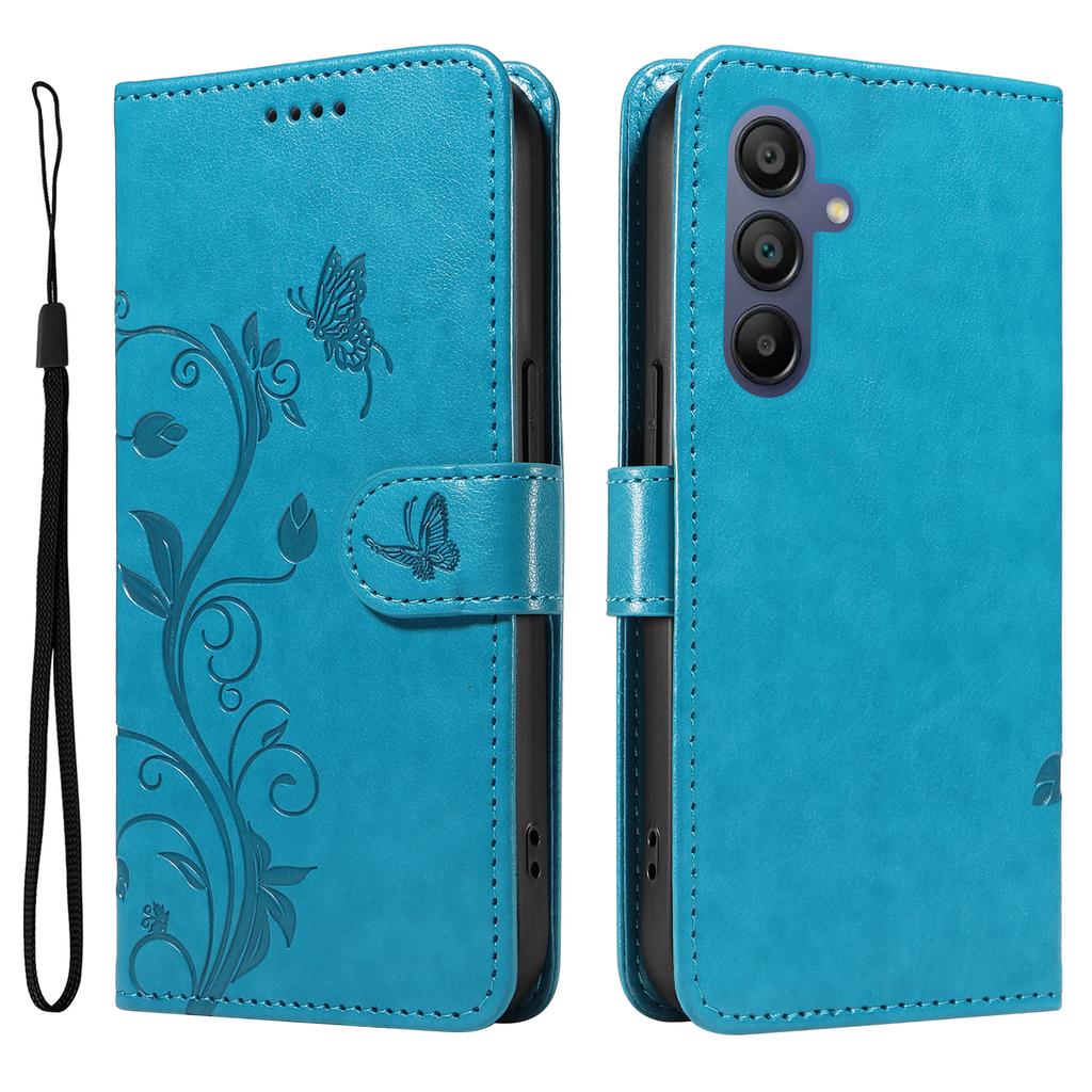 For Samsung Galaxy A17/A26 5G/A16 5G/A16 4G PU Leather Cases Flower Pattern Wallet Stand Phone Cover with Strap