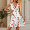 Women's Summer Dress V Neck Sleeveless Casual Floral Print Hem Pleated Dress