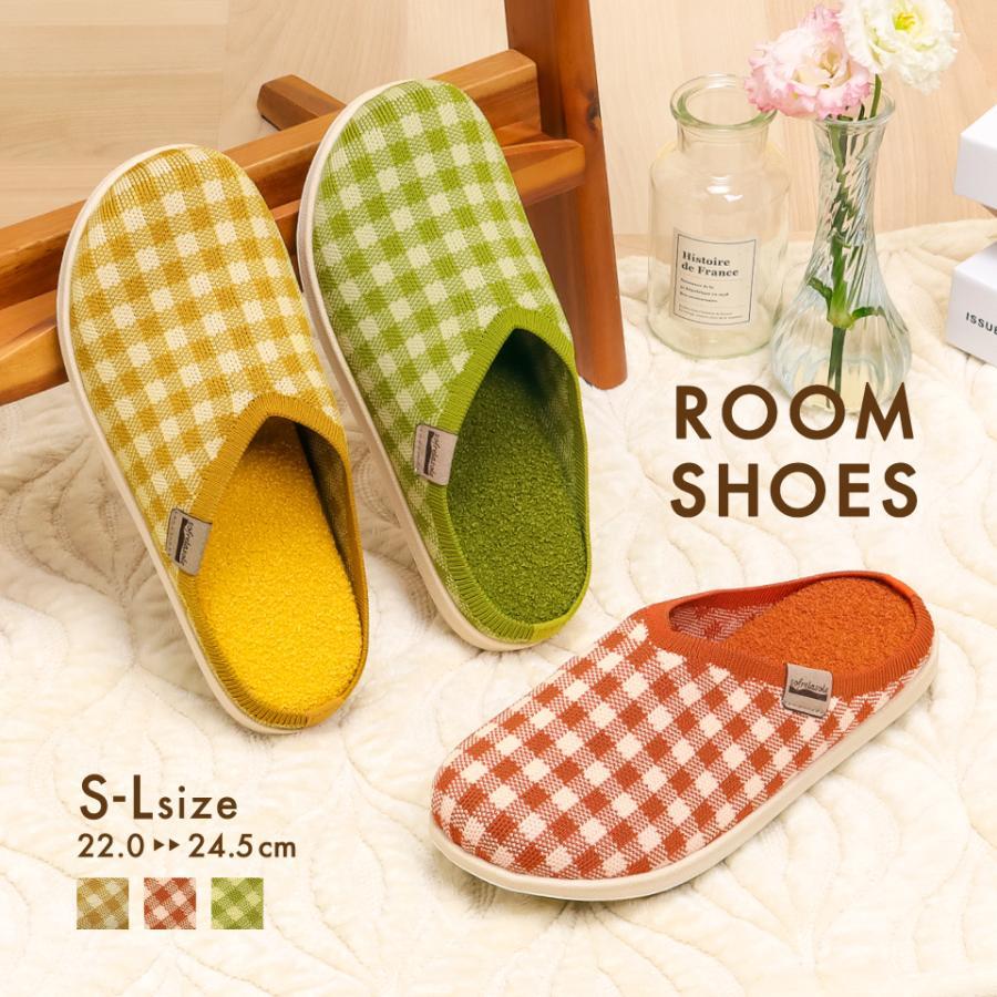 Room Shoes Women s Slippers Indoor Shoes Plaid Knit Material Pile Cushion Pansy 9329