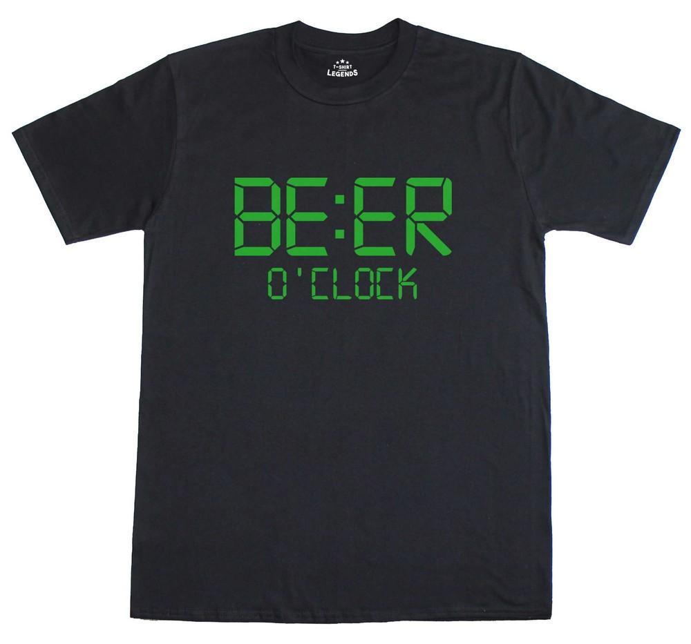 Funny Mens T-Shirt Beer O'Clock Regular Fit Cotton New Glow In the Dark Print