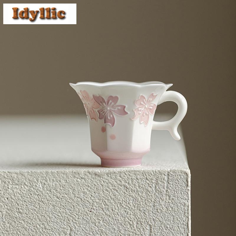 Jade Clay Arita Porcelain Cherry Blossom Teapot Ancient Tea Infuser Pot Tea Soaking Kettle with Strainer TeaCups Tea Lid Set