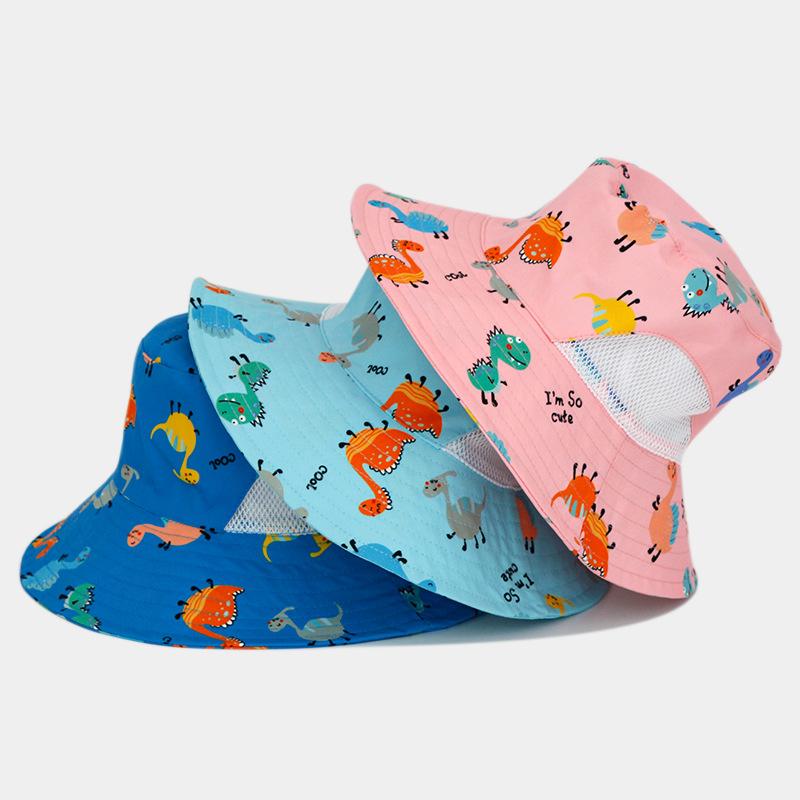 Kreativer Cartoon Kinder Fischerhut mit Aufdruck Student Outdoor Sonnenschutz Reise Beckenhut Baby Große Krempe Atmungsaktiver Sonnenhut