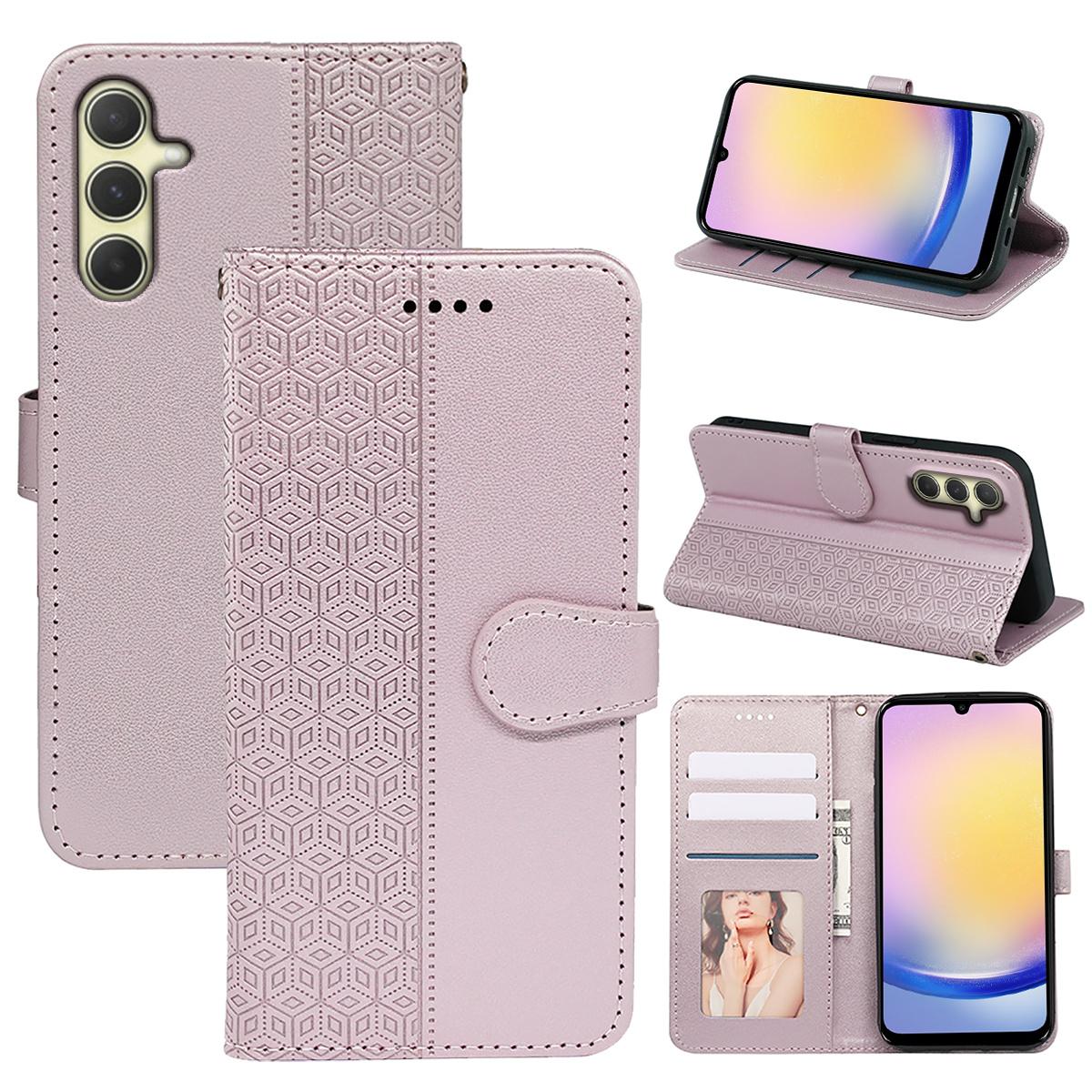 

Чехол для Samsung Galaxy A15 4G/A15 5G, кожаный чехол-книжка с тиснением в виде кубической сетки Rose Gold