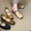 Chaussures Mary Jane rétro françaises pour femmes 2025 automne nouveau bout carré bouche peu profonde ballerines chaussures simples hauteur intérieure augmentée petites chaussures en cuir