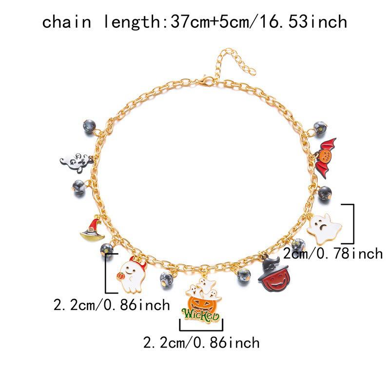 Gothic Punk Halloween Metal Chain Necklace For Women Men Vintage Black Spider Bat Pumpkin Ghost Clavicle Choker Festival Jewelry