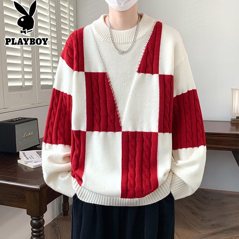 PLAYBOY Men s Cable Knit Round Neck Sweater L (105-125 catties)