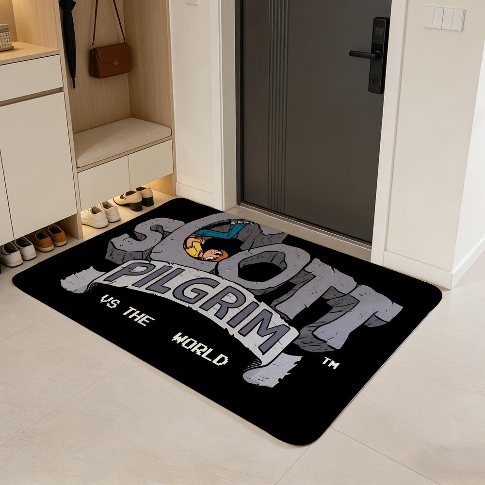 Comic S-Scott Pilgrim Floor Mat Flannel Door Mat Non-Slip Absorbent Washable Indoor Home Rug