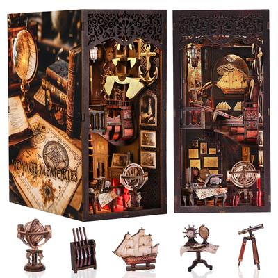 CRESYMME Buchnische Puppenhaus Leeds Miniaturhaus Blockhaus Holz 3D Handgefertigt für mit LED-Lichtern Bausatz, Puzzle, Erwachsene, (SeefahrtsErinnerungen)