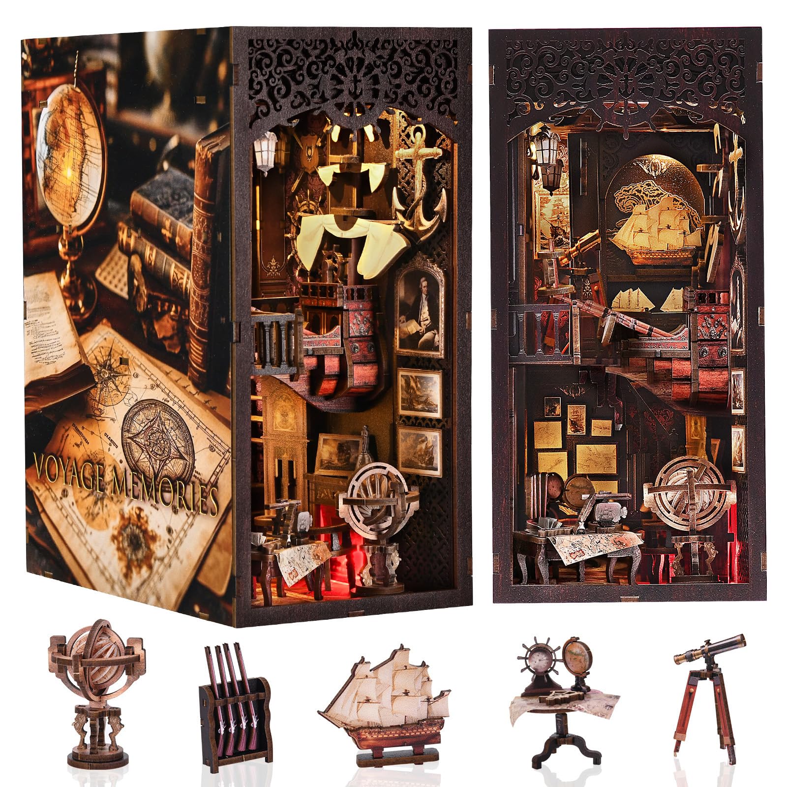 

CRESYMME Книжный уголок Кукольный домик Лидс Миниатюрный дом Сруб Набор Деревянный 3D-пазл Ручная работа Для взрослых со светодиодной подсветкой из (Воспоминания Путешествие)