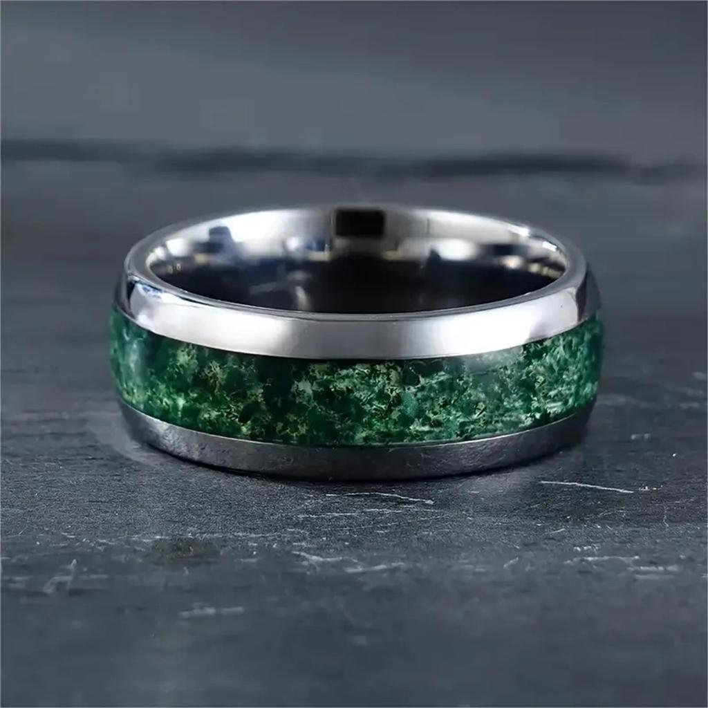 Fashion 8mm Men Titanium Wedding Rings Green Shell Inlay Stainless Steel Rings For Men Wedding Band Anniversary Birthday Gifts