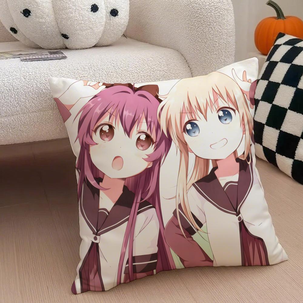 Classic Funny Japanese Anime Y-Yuru Yuri Cushion Cover Throw Pillow Cover Hidden Button Durable Polyester Chair Cushion