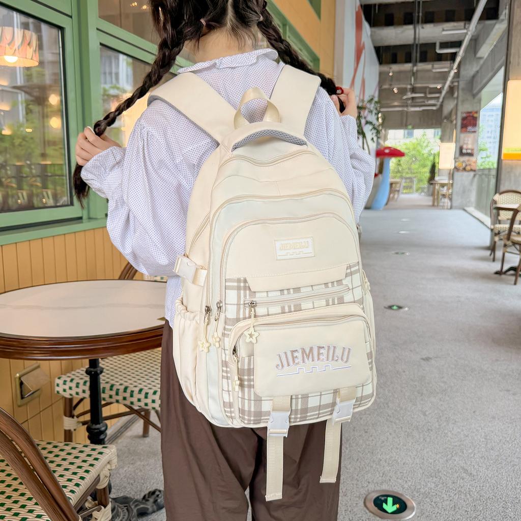Schoolbag Korean version of Mori primary school student schoolbag female high-value plaid contrasting color college style middle school student