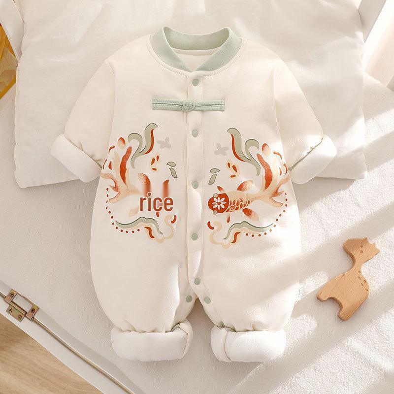 Baby Koi Fish Long Sleeve Romper - Chinese Style, Padded 120g Onesie for Autumn/Winter