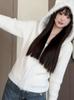 Women's Autumn Knit Cardigan: Black Cat Ear Hooded Zipper Sweater Coat with Long Sleeves.