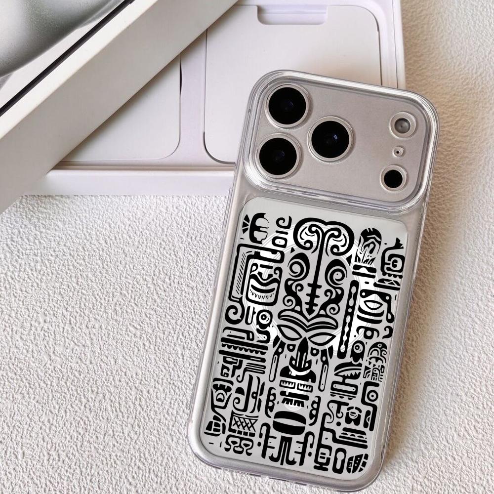 

Luxury Tiki Pattern Phone Case For iPhone 17 16 15 14 13 12 Pro Max Plus With Magnetic Crystal Clear Case Wireless Charge iPhone17