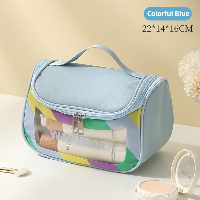 

Makeup Storage Bag Multi Functional Travel Outdoor Handheld Hanging Makeup Bag PU Matte Visible Colorful Waterproof Toilet Bag синий