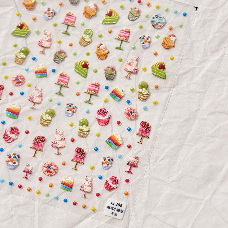 Cute Litter Bear Bowknot 5D Soft Embossed Reliefs Self Adhesive Nail Art Stickers Retro Black White Lace 3D Manicure Decals