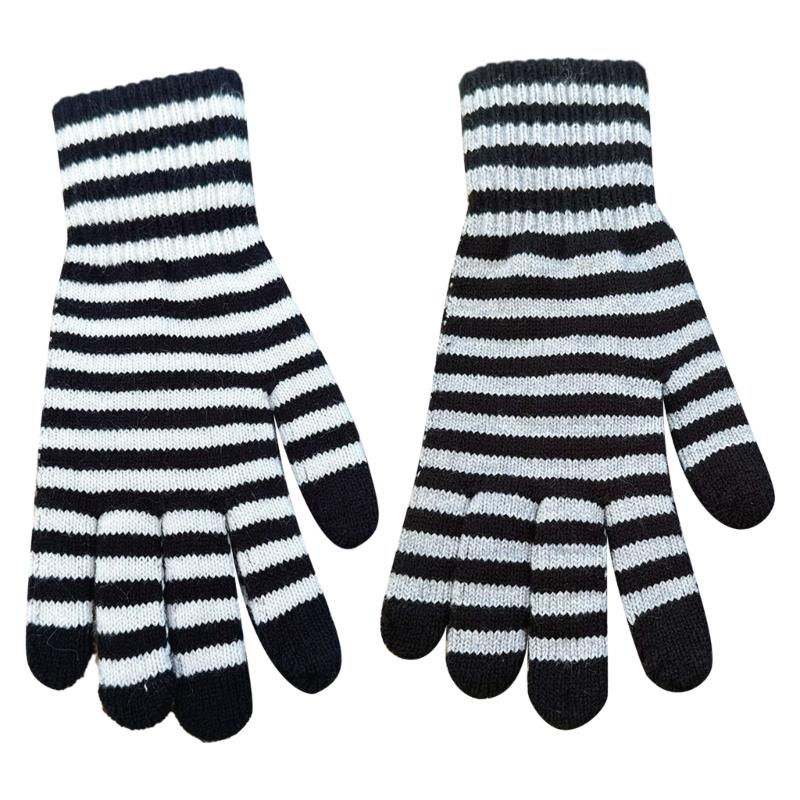 Winter Men Knitted Gloves Mobile Phone Touch Mitten Thicken Striped Striped