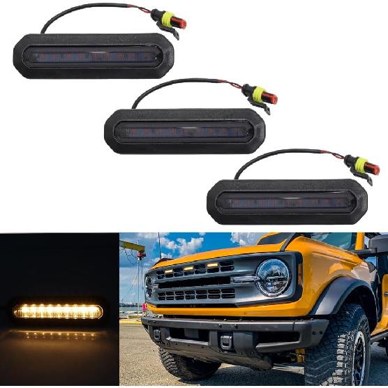 

for 2021 2022 2023 Bronco Accessories Front LED Grill Light 2/4-Door Amber OEM Smoked Grille Lights Smoked Lens Amber Led lig