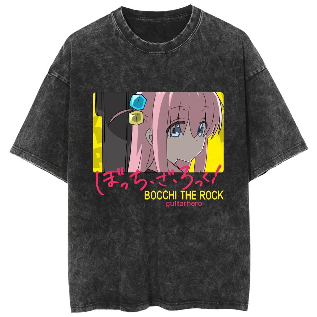 2026 new Bocchi The Rock! Hitori Gotoh Acid Wash T-Shirt, Vintage Washed Oversized Heavy Cotton Anime Graphic Tee for True Fans
