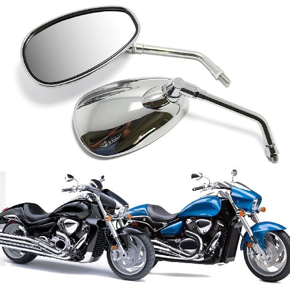 Motorcycle Chrome Rearview Side Mirrors Compatible with Kawasaki Suzuki Chopper Scooter 10MM