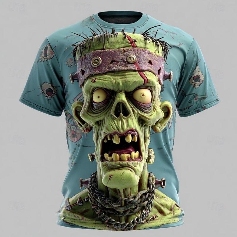 Koszulka męska 3D Sportowa Szybkoschnąca Oddychająca Outdoor Uliczna Codzienna Modowa Przerażdżająca Czaszka Gotycka Hip-hop Krótki rękaw Odzież