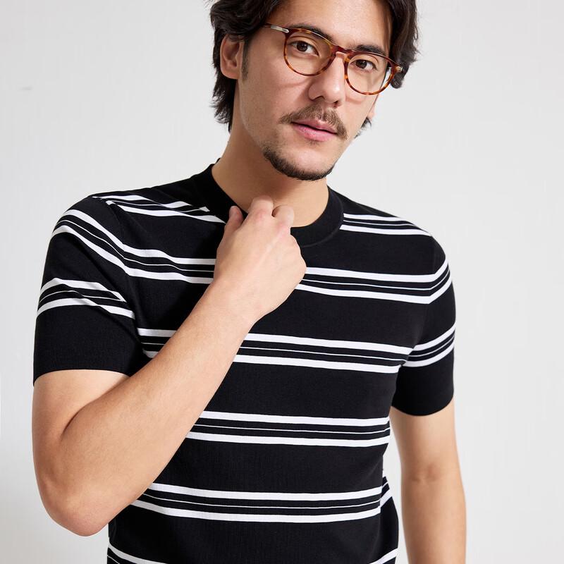 Zhuangji Men's Color Block Stripe Cotton Blend T-Shirt