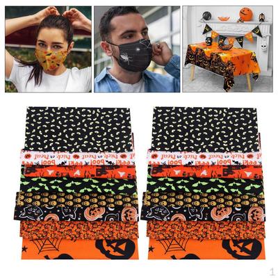 Set of 16 Halloween Cotton Fabric Quilting Patchwork Fat Quarter Bundles Cloth Sewing