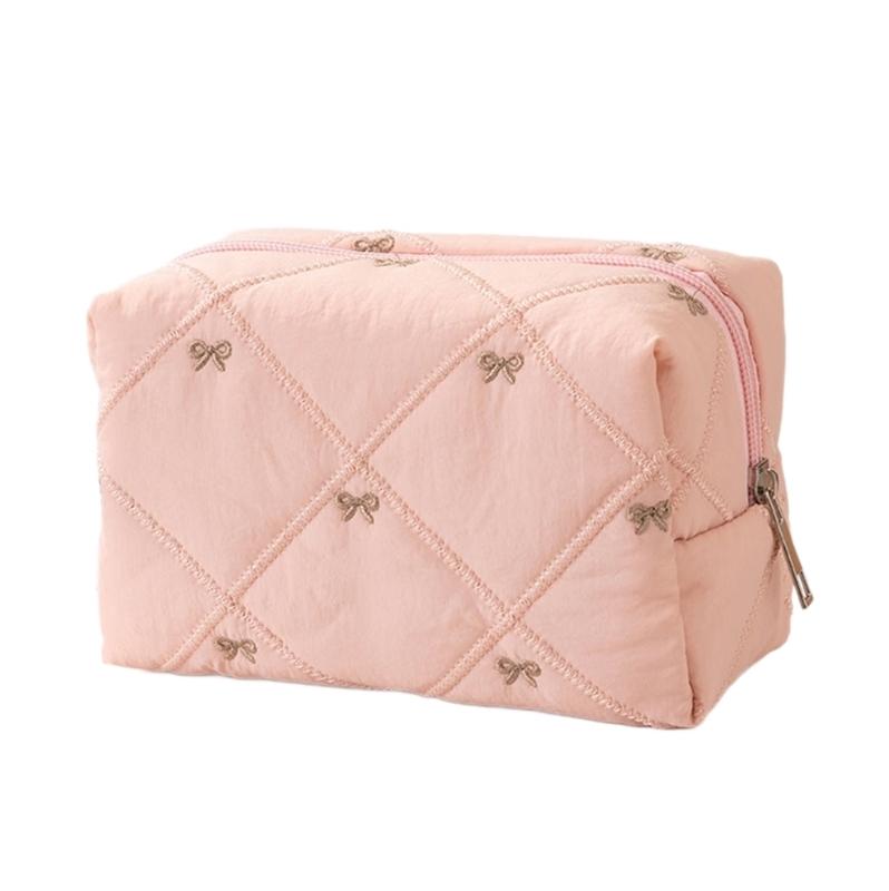 Large Capacity Makeup Organizers with Quilted Bowknot Accent and Multiple Divisions for Efficient Travel