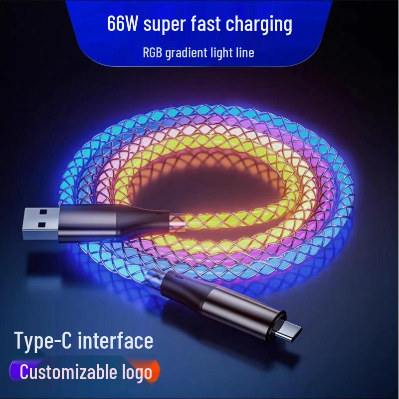 

RGB 100 Вт Кабель Type-C с быстрой зарядкой для Apple и Huawei - Автомобильный стример с цветным свечением