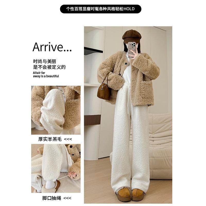 Lamb Wool Wide-leg Pants Women's Autumn and Winter New Thickened Lazy High-waisted Straight Sweatpants Slim Loose Casual Sweatpants