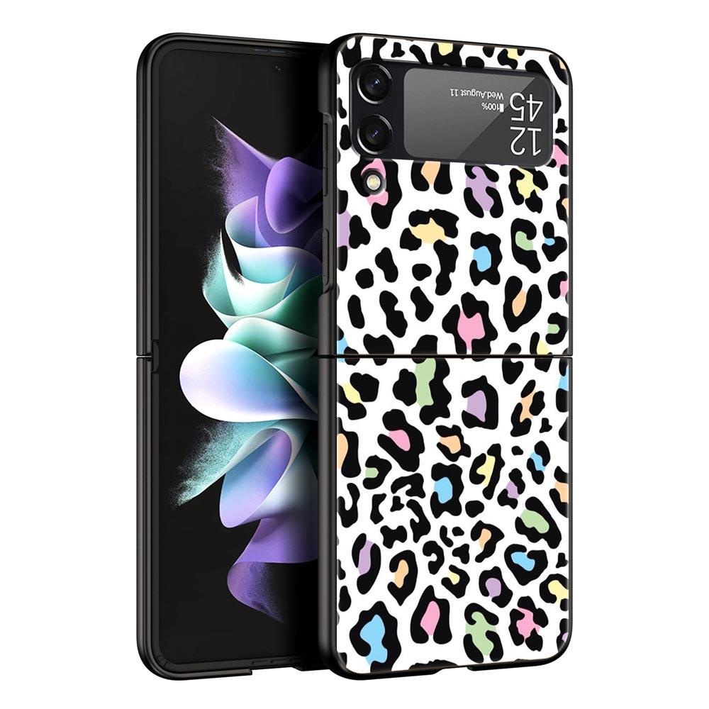 Phone Case for Samsung Galaxy Z Flip 3 4 5 6 Folding Black Shell For Samsung Z Flip4 Flip5 PC Hard Cover Leopard Cheetah print