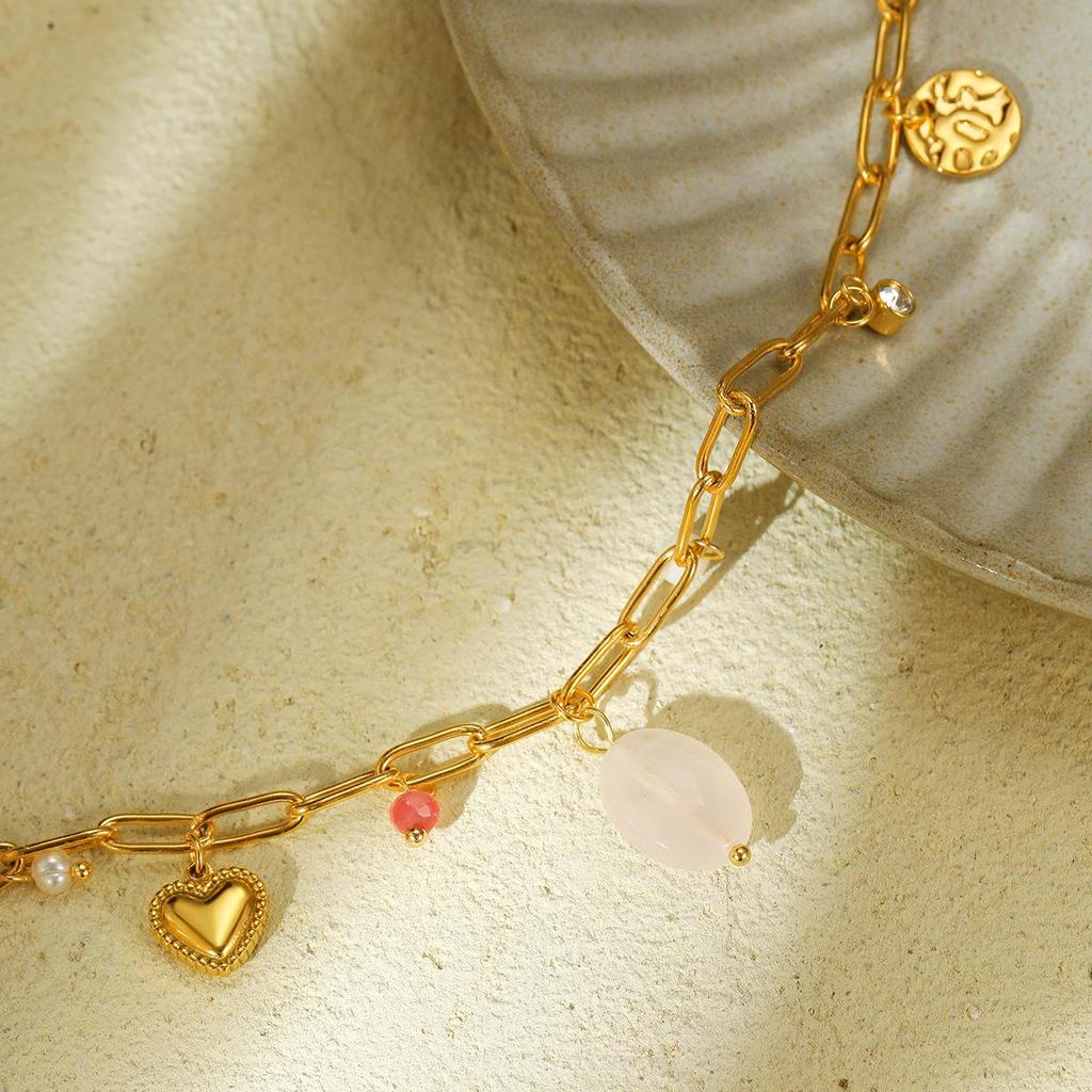 Luxury European-American Natural Stone & Pearl Stainless Steel Necklace with High-Grade Titanium Steel Pendant