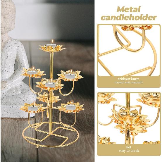 Healifty Подсвечники-свечи Лотос Золотые Декоративные 7 Лотосов Дия Подсвечник для Дивали Масляная Лампа Буддийский Алтарь Принадлежности для Подношений Подсвечник Дом