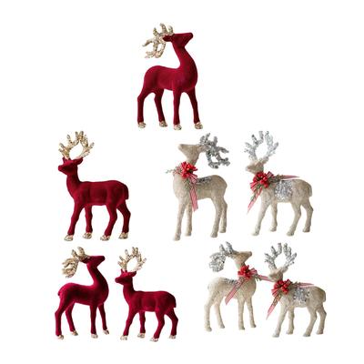 Flocked Animal Deer Statues Christmas Figurines Decorative Sculpture Ornament for Home Living Room
