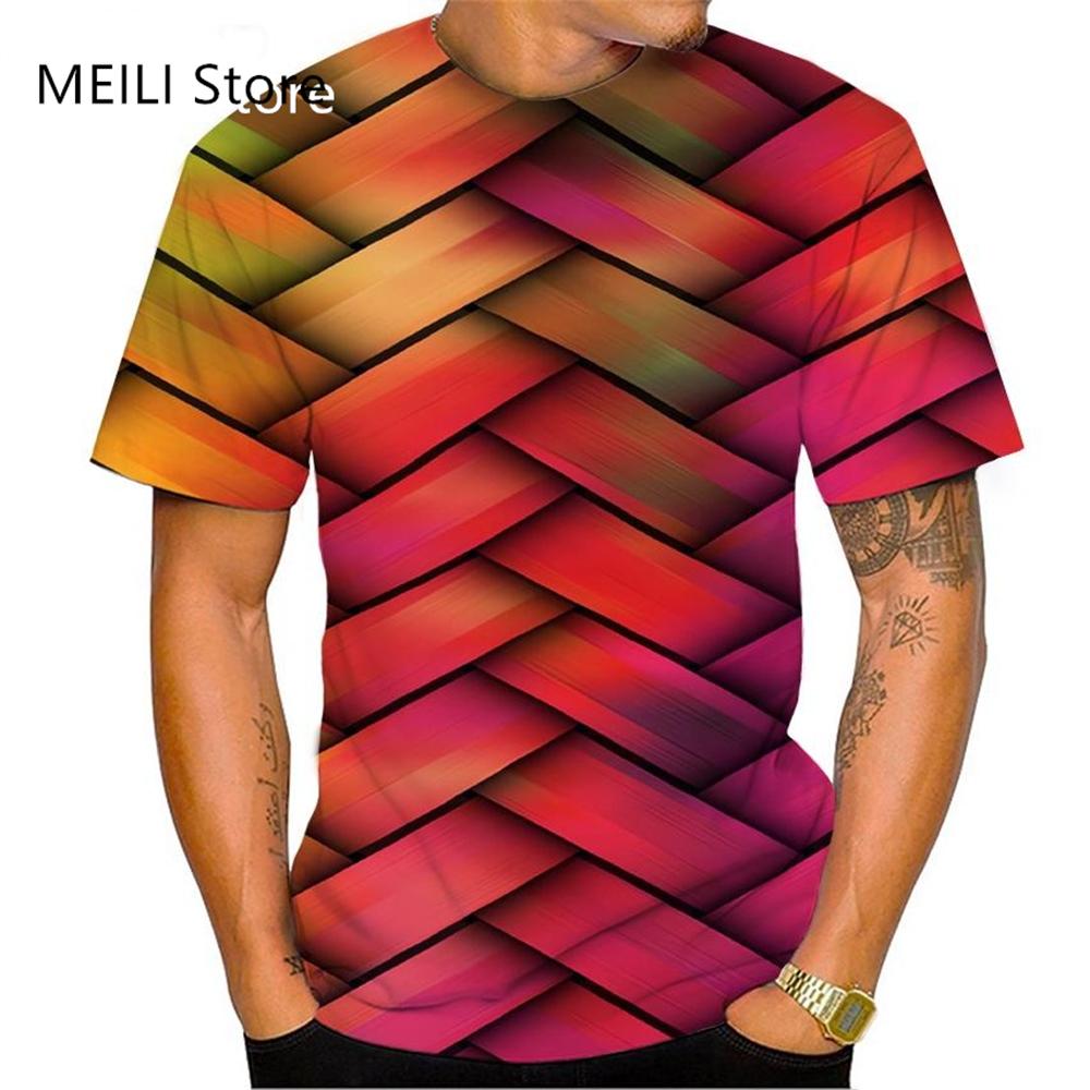 

Летняя футболка с круглым вырезом, красочным геометрическим узором и 3D-принтом, модная повседневная мужская футболка с коротким рукавом XS